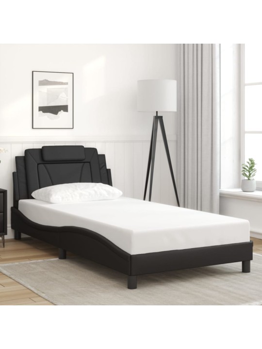 Gultas rāmis ar led, melns, 100x200 cm, mākslīgā āda