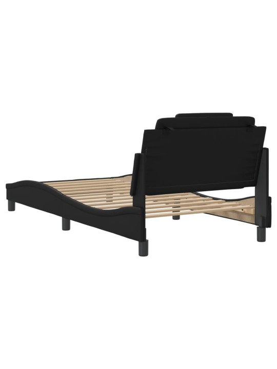 Gultas rāmis ar led, melns, 100x200 cm, mākslīgā āda