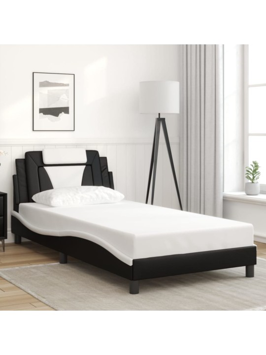 Gultas rāmis ar led, melns un balts, 100x200 cm, mākslīgā āda