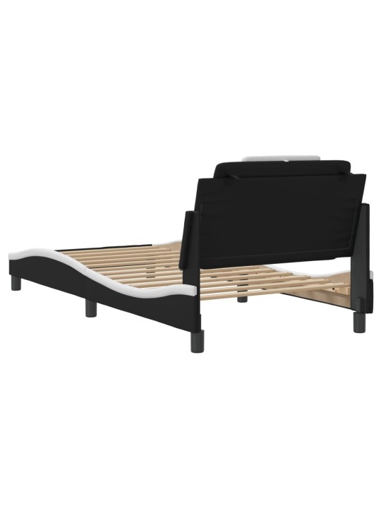 Gultas rāmis ar led, melns un balts, 100x200 cm, mākslīgā āda