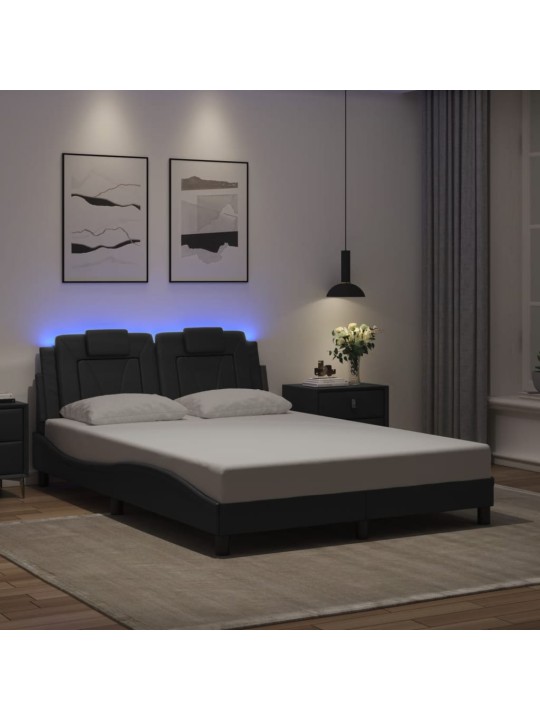 Gultas rāmis ar led, melns, 120x200 cm, mākslīgā āda