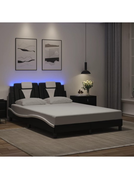 Gultas rāmis ar led, melns un balts, 120x200 cm, mākslīgā āda