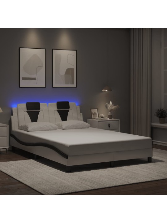 Gultas rāmis ar LED, balts un melns, 120x200 cm, mākslīgā āda