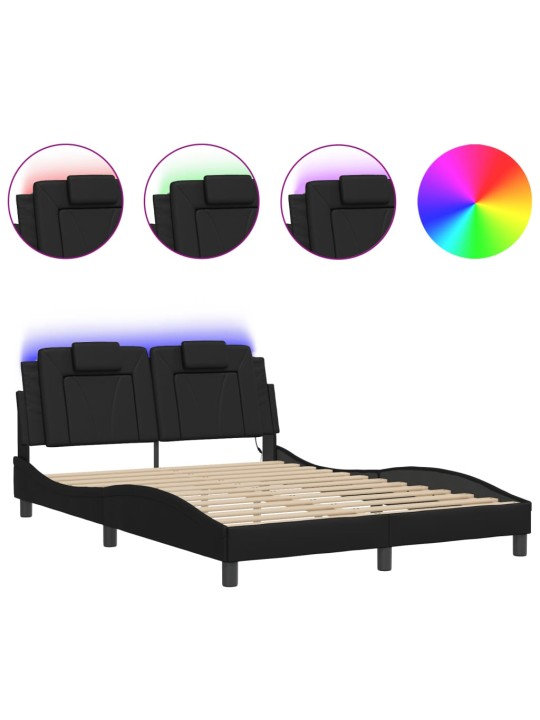 Gultas rāmis ar led, melns , 140x190 cm, mākslīgā āda