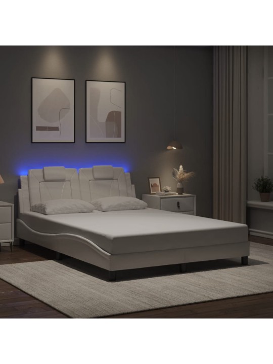 Gultas rāmis ar led, balts, 140x190 cm, mākslīgā āda