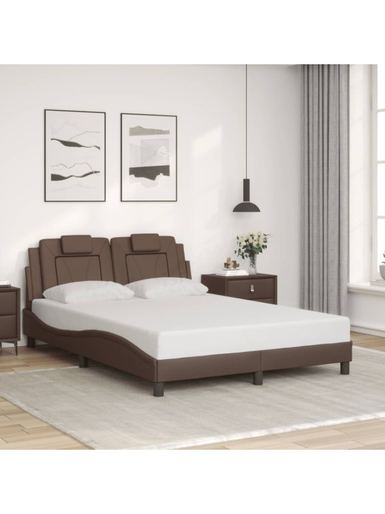 Gultas rāmis ar led, brūns, 140x190 cm, mākslīgā āda