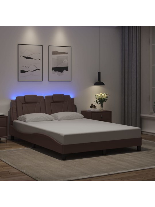 Gultas rāmis ar led, brūns, 140x190 cm, mākslīgā āda