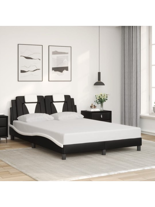 Gultas rāmis ar led, melns un balts, 140x190 cm, mākslīgā āda