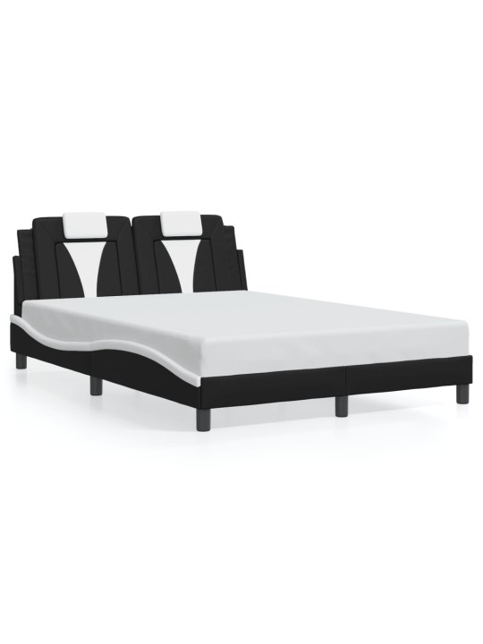 Gultas rāmis ar led, melns un balts, 140x190 cm, mākslīgā āda