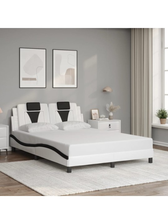 Gultas rāmis ar led, balts un melns, 140x190 cm, mākslīgā āda