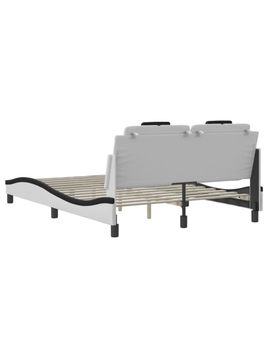 Gultas rāmis ar led, balts un melns, 140x190 cm, mākslīgā āda