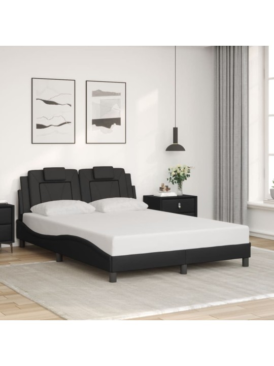 Gultas rāmis ar led, melns, 140x200 cm, mākslīgā āda