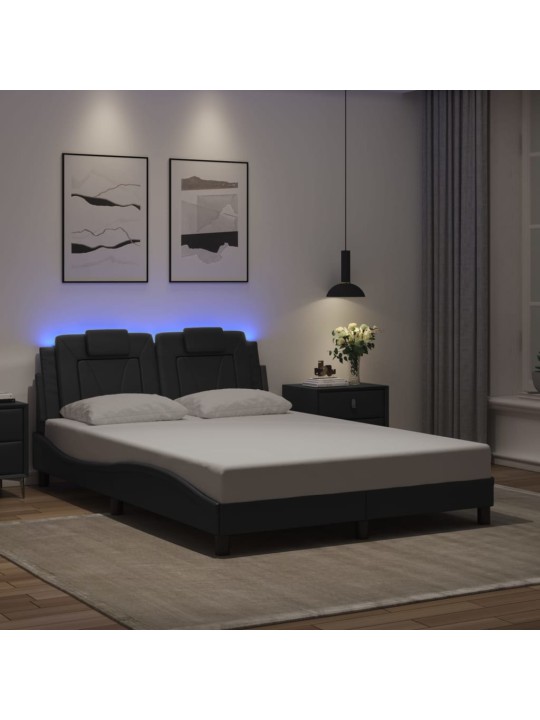 Gultas rāmis ar led, melns, 140x200 cm, mākslīgā āda