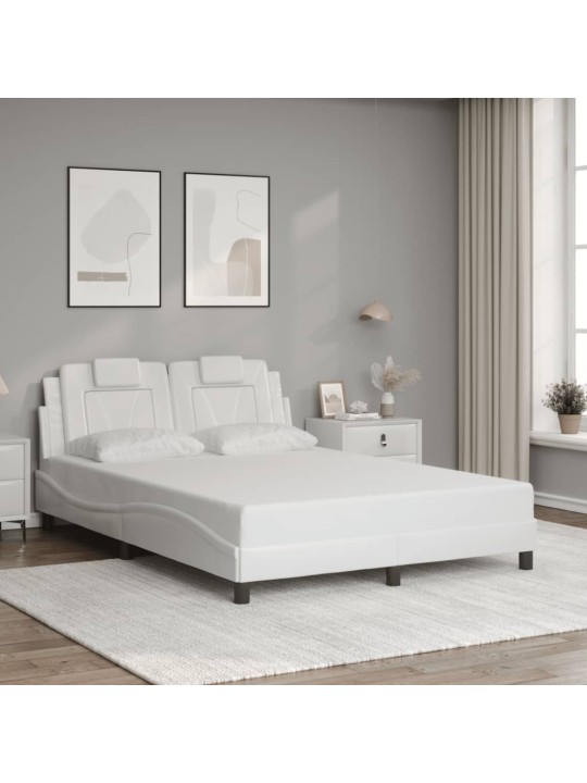 Gultas rāmis ar led, balts, 140x200 cm, mākslīgā āda
