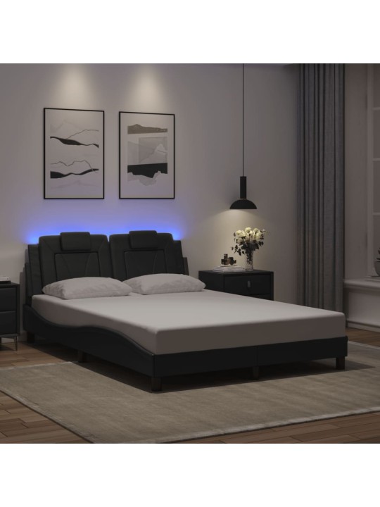 Gultas rāmis ar led, pelēks, 140x200 cm, mākslīgā āda
