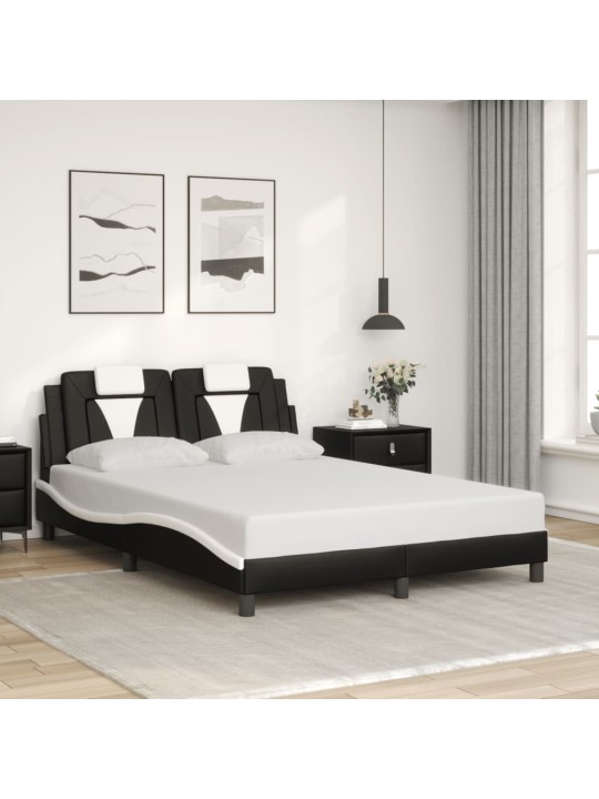Gultas rāmis ar led, melns un balts, 140x200 cm, mākslīgā āda