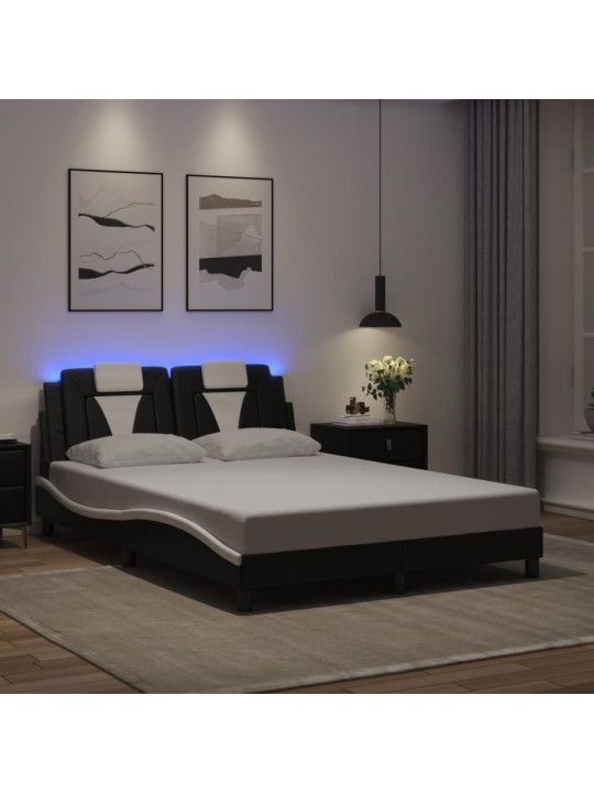 Gultas rāmis ar led, melns un balts, 140x200 cm, mākslīgā āda