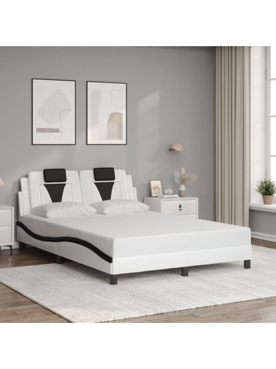 Gultas rāmis ar led, balts un melns, 140x200 cm, mākslīgā āda