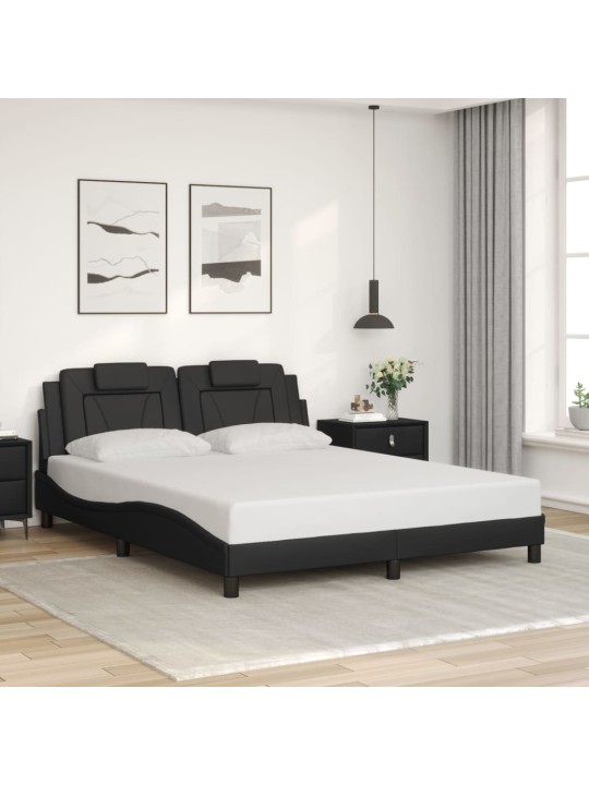Gultas rāmis ar led, melns, 160x200 cm, mākslīgā āda