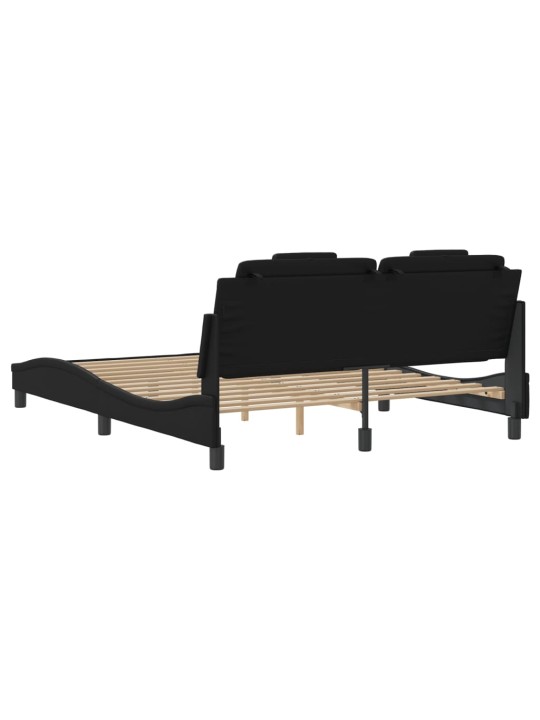 Gultas rāmis ar led, melns, 160x200 cm, mākslīgā āda