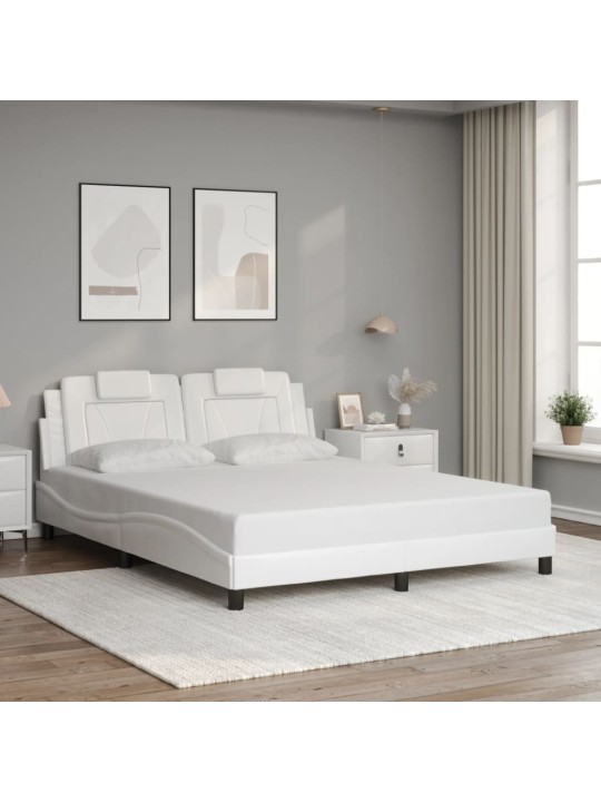 Gultas rāmis ar led, balts, 160x200 cm, mākslīgā āda