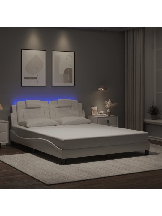 Gultas rāmis ar led, balts, 160x200 cm, mākslīgā āda