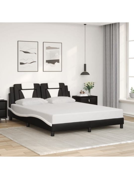 Gultas rāmis ar led, melns un balts, 160x200 cm, mākslīgā āda