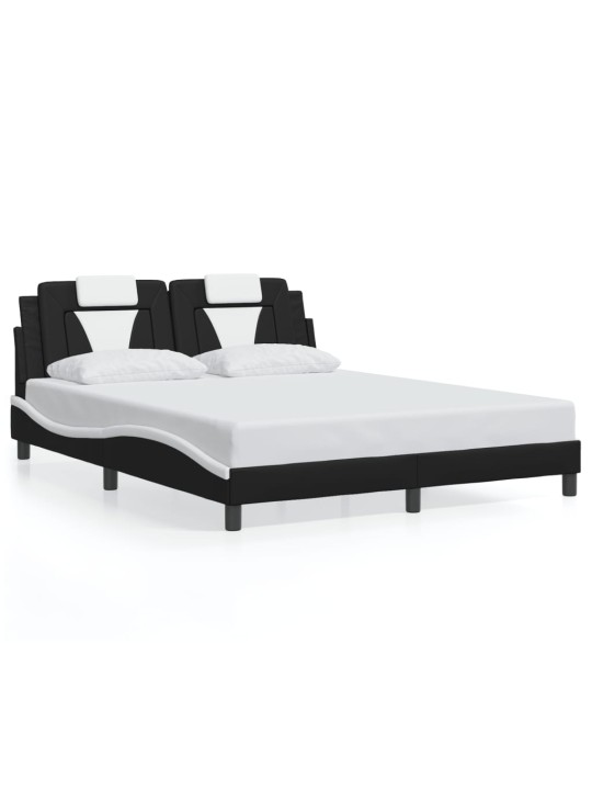 Gultas rāmis ar led, melns un balts, 160x200 cm, mākslīgā āda