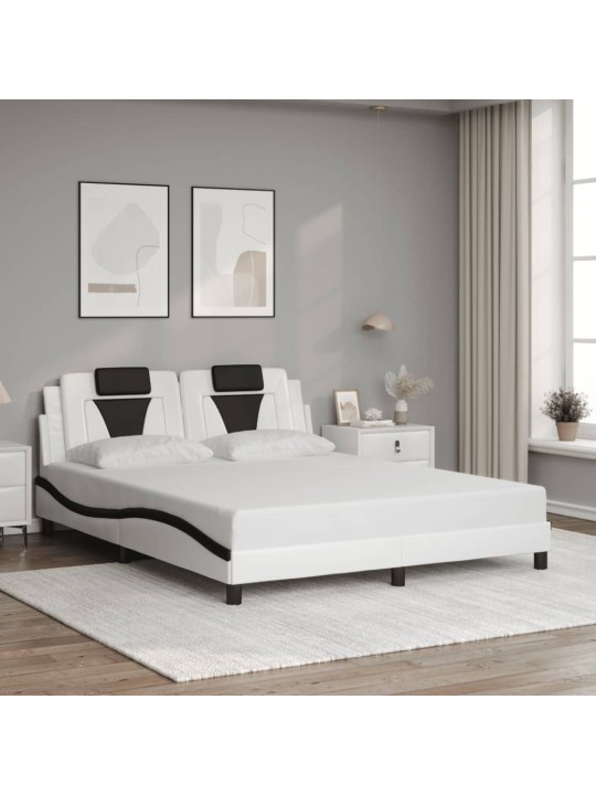 Gultas rāmis ar LED, balts un melns, 160x200 cm, mākslīgā āda