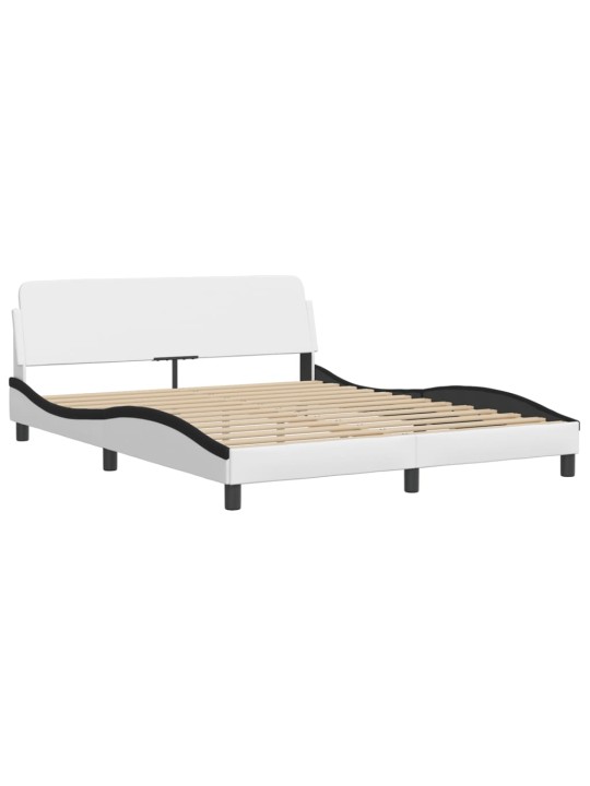 Gultas rāmis ar LED, balts un melns, 160x200 cm, mākslīgā āda