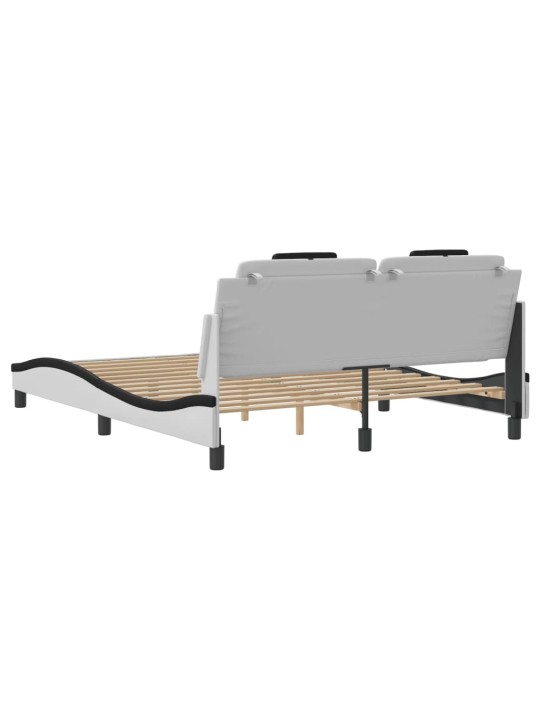 Gultas rāmis ar LED, balts un melns, 160x200 cm, mākslīgā āda