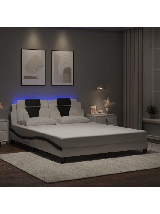 Gultas rāmis ar LED, balts un melns, 160x200 cm, mākslīgā āda