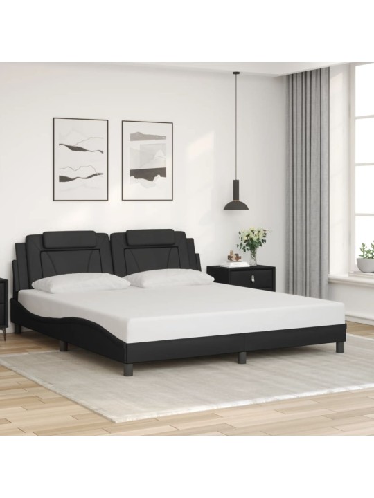 Gultas rāmis ar led, melns, 180x200 cm, mākslīgā āda
