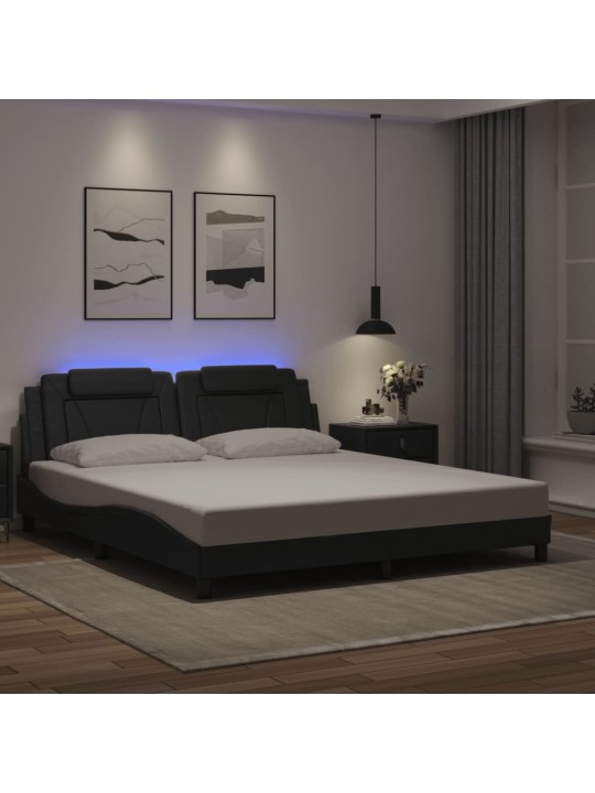 Gultas rāmis ar led, melns, 180x200 cm, mākslīgā āda