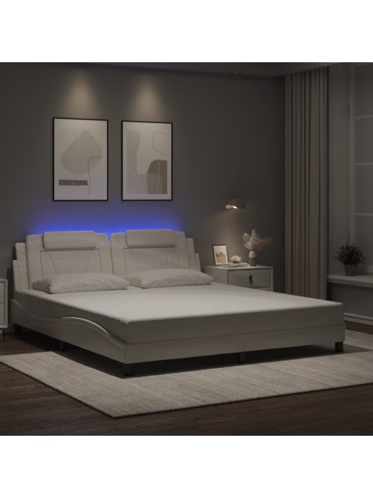 Gultas rāmis ar led, balts, 180x200 cm, mākslīgā āda