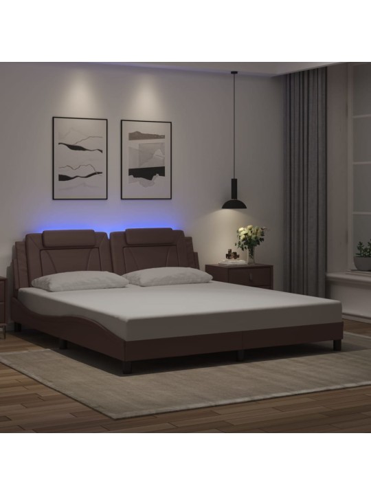 Gultas rāmis ar led, brūns, 180x200 cm, mākslīgā āda