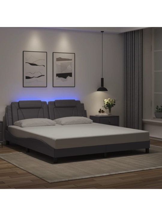 Gultas rāmis ar led, pelēks, 180x200 cm, mākslīgā āda