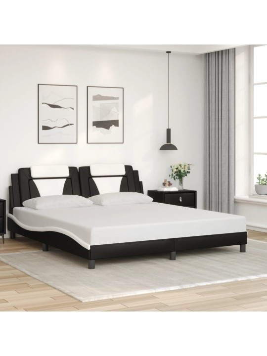 Gultas rāmis ar led, melns un balts, 180x200 cm, mākslīgā āda