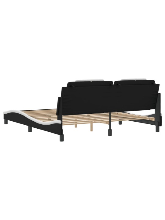 Gultas rāmis ar led, melns un balts, 180x200 cm, mākslīgā āda