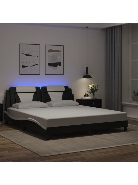 Gultas rāmis ar led, melns un balts, 180x200 cm, mākslīgā āda