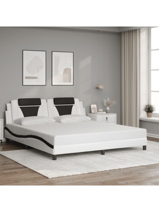 Gultas rāmis ar LED, balts un melns, 180x200 cm, mākslīgā āda