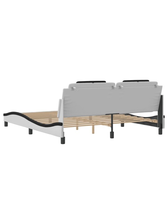 Gultas rāmis ar LED, balts un melns, 180x200 cm, mākslīgā āda