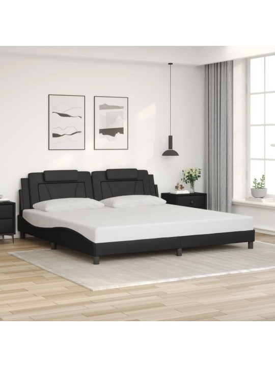 Gultas rāmis ar led, melns, 200x200 cm, mākslīgā āda
