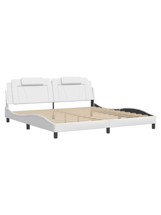 Gultas rāmis ar led, balts, 200x200 cm, mākslīgā āda