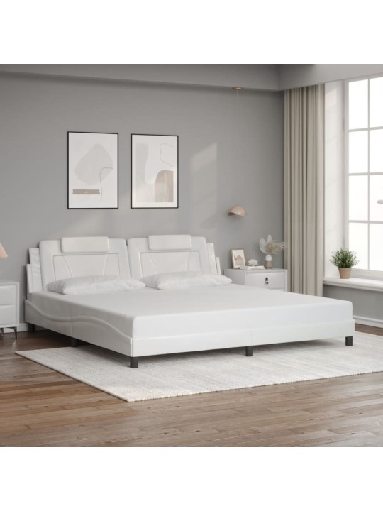 Gultas rāmis ar led, balts, 200x200 cm, mākslīgā āda
