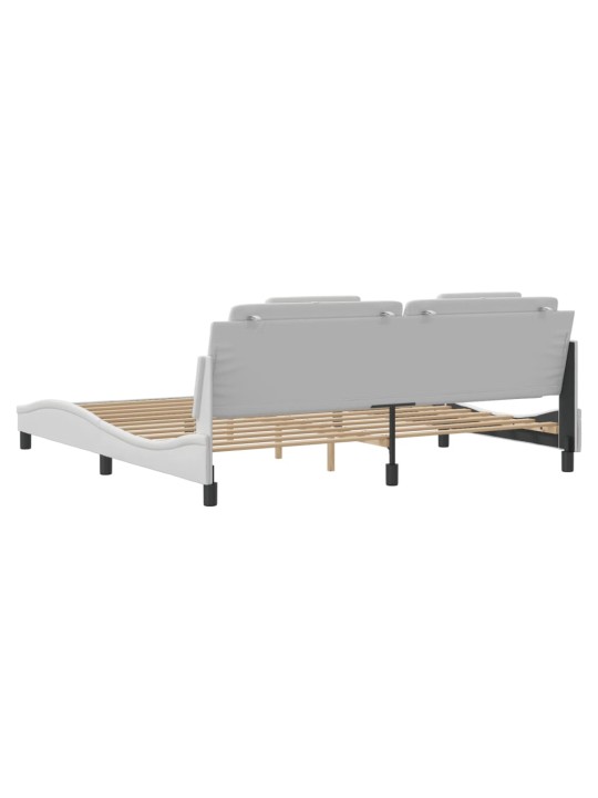 Gultas rāmis ar led, balts, 200x200 cm, mākslīgā āda