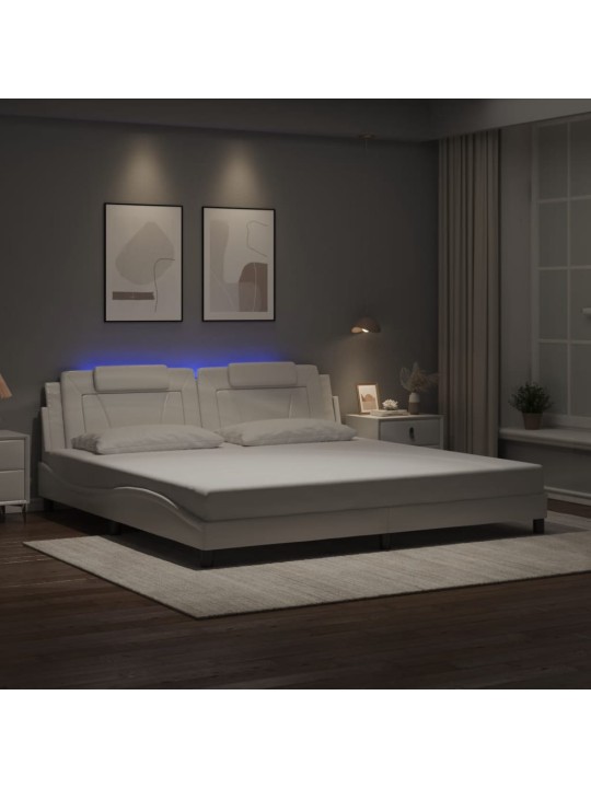 Gultas rāmis ar led, balts, 200x200 cm, mākslīgā āda