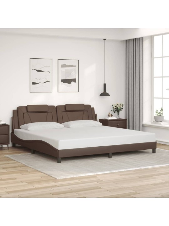 Gultas rāmis ar led, brūns, 200x200 cm, mākslīgā āda