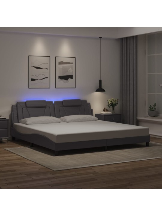 Gultas rāmis ar led, pelēks, 200x200 cm, mākslīgā āda