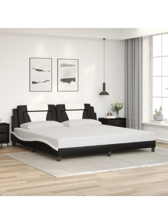 Gultas rāmis ar led, melns un balts, 200x200 cm, mākslīgā āda
